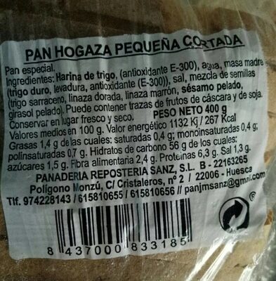 Pan hogaza pequeña cortada front packaging