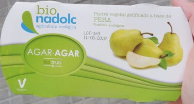 Postre vegetal gelificado a base de pera front packaging