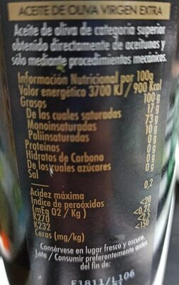 Aceite de oliva Premium nutrition facts table
