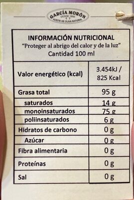 Aceite de Oliva Virgen Extra 1850 nutrition facts table