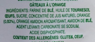 Rollos de naranja ingredients label