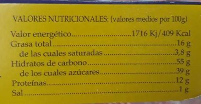 Tarta de almendra nutrition facts table