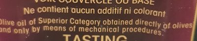 huile d'olive vierge extra ingredients label