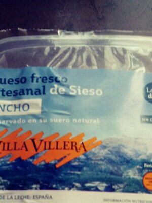 Queso fresco artesanal de Sieso ingredients label