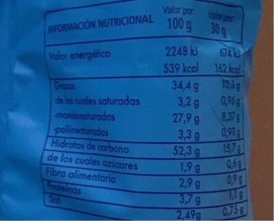 Cucuruchitos de Maíz nutrition facts table