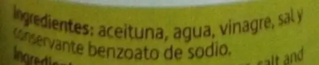 Aceitunas de Botija ingredients label