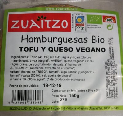 Hamburguesas Bio de tofu y queso vegano