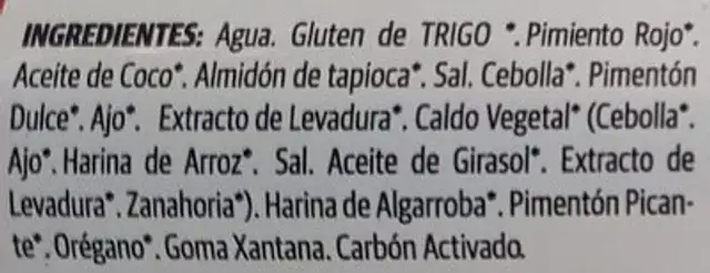 Chorizo vegetal ingredients label