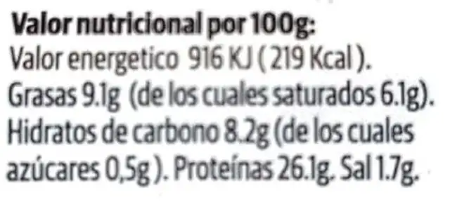 Chorizo vegetal nutrition facts table