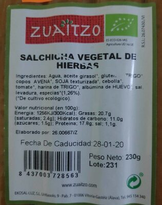 Salchicha vegetal de hierbas
