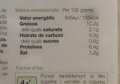 Trinxat de la Cerdanya nutrition facts table