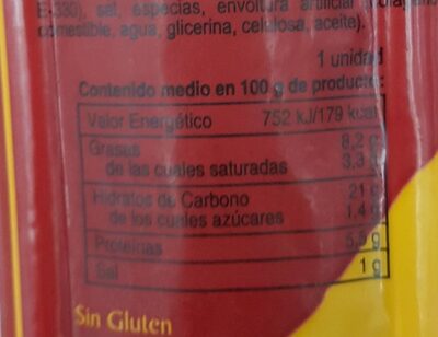 Morcilla de arroz nutrition facts table