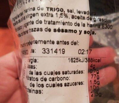 Palillos Castillo De Moriles Artesanitos 200G nutrition facts table