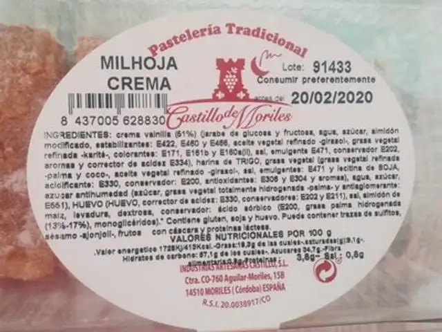 Milhoja crema nutrition facts table