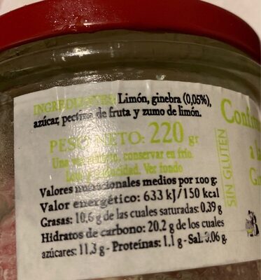 Confitura de limón a la ginebra nutrition facts table
