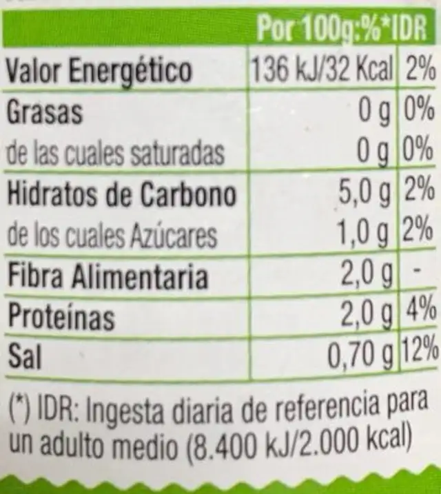Corazones de alcachofa - Medianos - Receta Traducional nutrition facts table