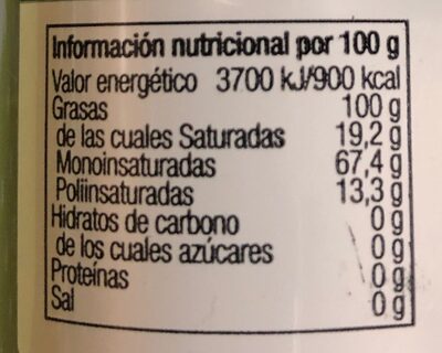 Aceite de oliva virgen extra arbequina nutrition facts table