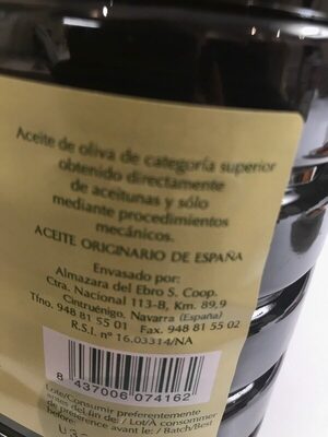 Aceite Almazara del Ebro ingredients label