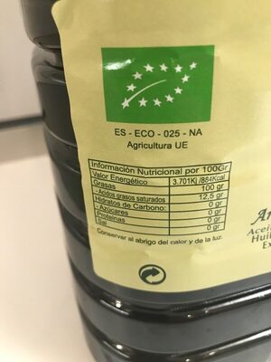 Aceite Almazara del Ebro nutrition facts table