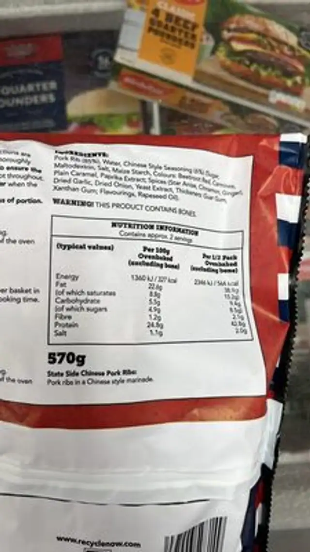 Chinese Pork Ribs ingredients label