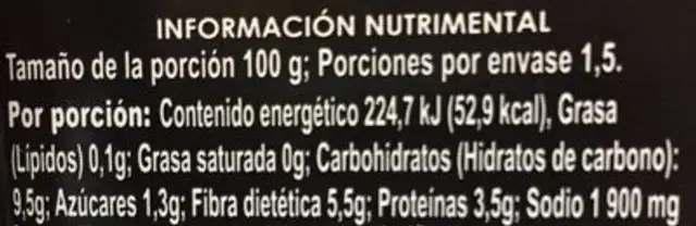 Ajos dulces Vegatoro Gourmet nutrition facts table