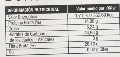 Café molido tueste natural nutrition facts table