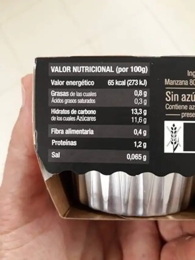 Postre de manzana y zanahoria nutrition facts table
