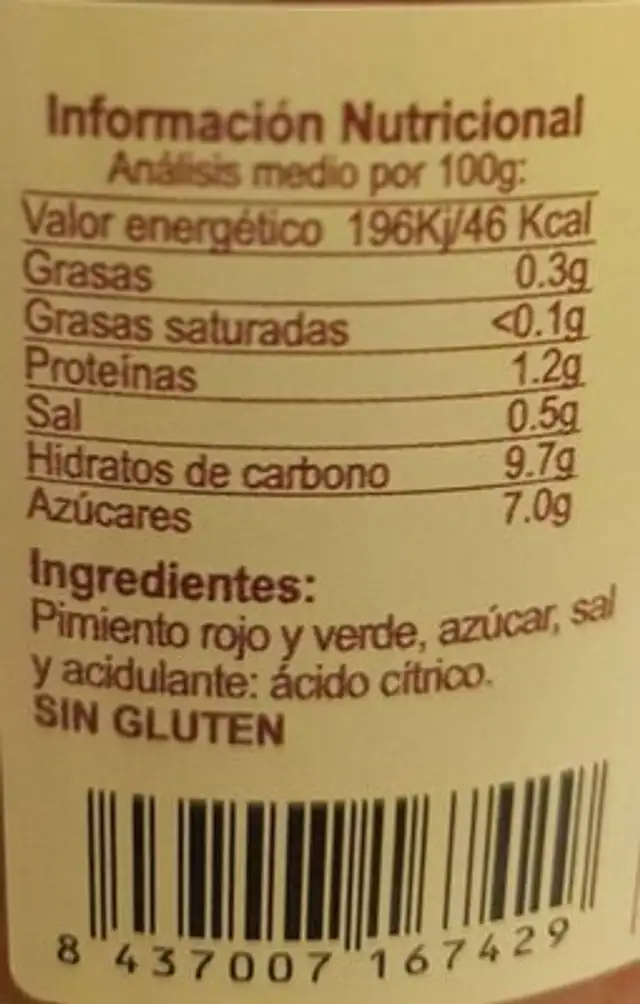 Pimientos asados en tiras nutrition facts table