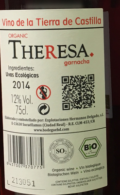 Organic Theresa garnacha ingredients label