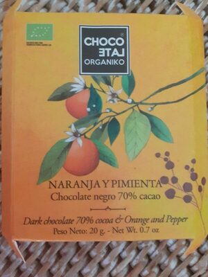 Chocolate 80% cacao con naranja y pimienta