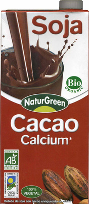 Bebida de soja ecológica "NaturGreen" con cacao y calcio front packaging