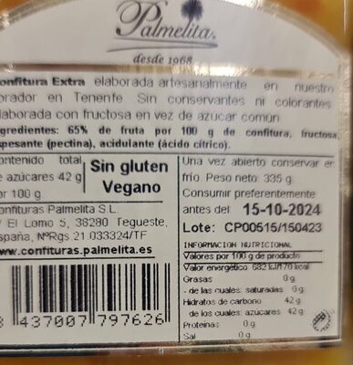 Confitura de naranja nutrition facts table