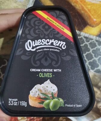 Quescrem cream cheese with olives front packaging