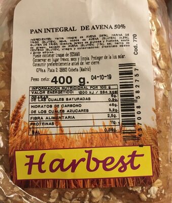 Pan integral de avena