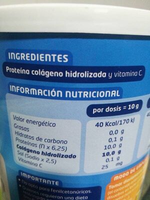 Colágeno natural ingredients label