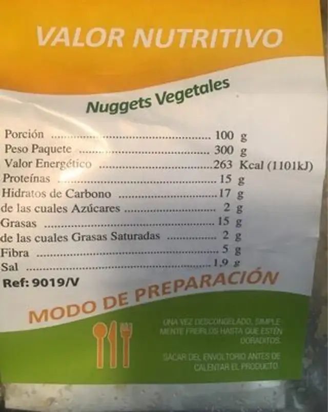 Nuggets vegetales nutrition facts table