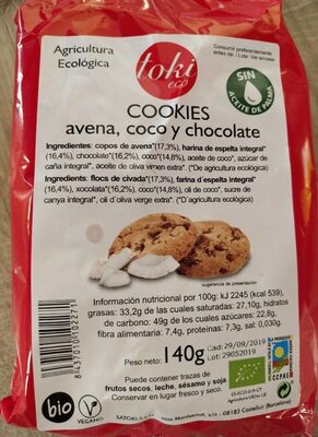 Cookies avena, coco y chocolate Toki Eco