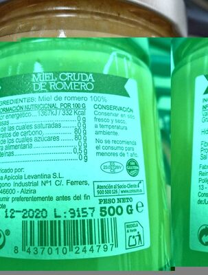 Miel de romero cruda ingredients label