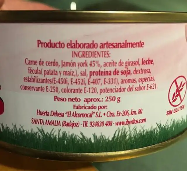 Crema de Jamón York ingredients label