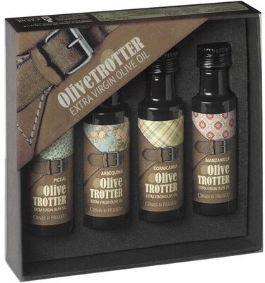 Aceite de oliva virgen extra Olive Trotter, variedades arbequina, picual, cornicabra y manzanilla