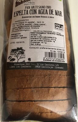 Pan artesano bio espelta con agua de mar