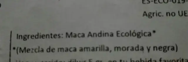 Maca peruana ingredients label
