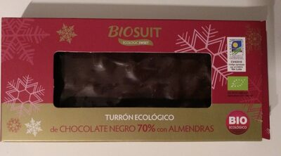 Turrón ecológico de chocolate negro 70% con almendras