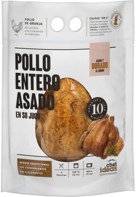 Pollo entero asado en su jugo front packaging