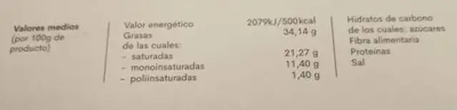 Trufas de chocolate nutrition facts table