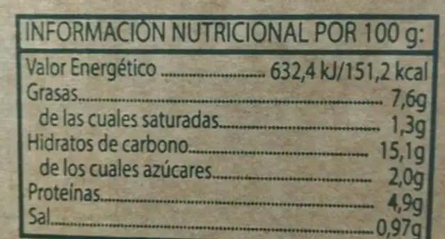 Tortilla de patata con cebolla nutrition facts table