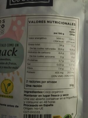 Organic Coconut Chunks nutrition facts table