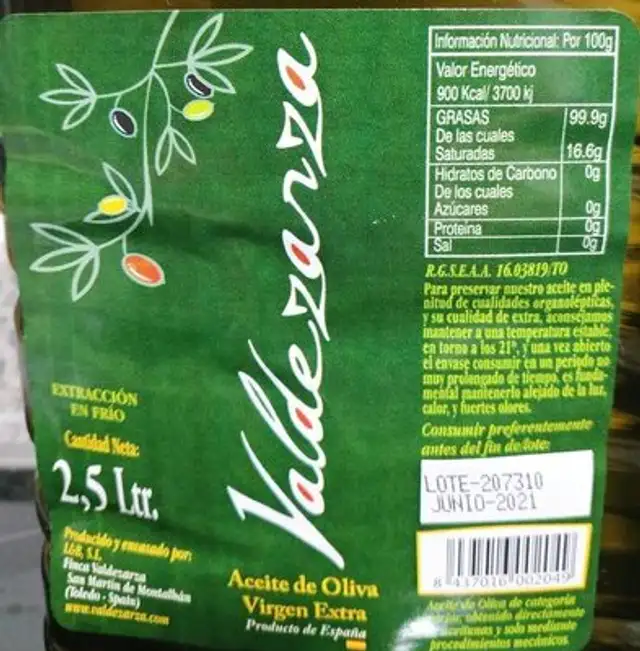 Aceite de oliva virgen extra front packaging