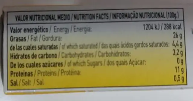 Mejillones del pacífico en escabeche nutrition facts table