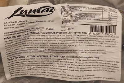 Pizza de York, mozzarella y aceitunas front packaging